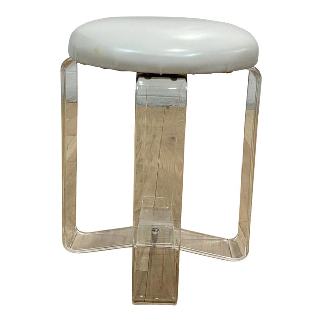 Mid Century Lucite Vanity Stool Vinyl Seat For Sale