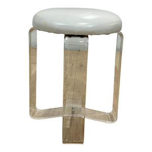Mid Century Lucite Vanity Stool Vinyl Seat