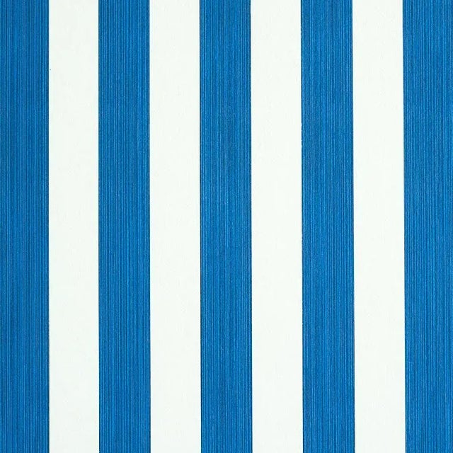 Schumacher Edwin Stripe Medium Wallpaper in Navy For Sale