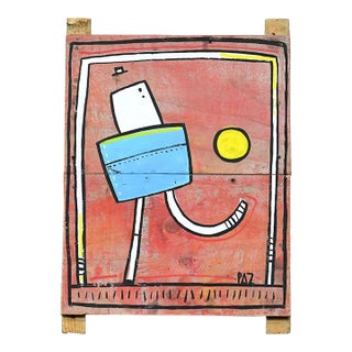 Late 20th Century Manuel Paz Untitled Acrylic on Reclaimed Wood, Goal! For Sale