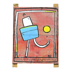 Late 20th Century Manuel Paz Untitled Acrylic on Reclaimed Wood, Goal!