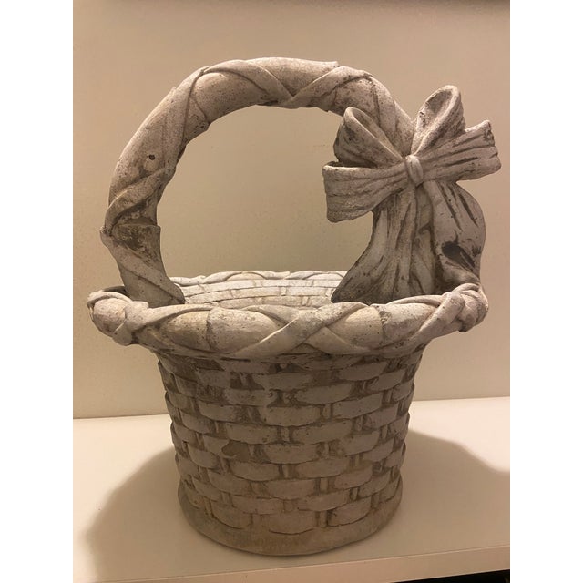 1960s 1960s Mid- Century Concrete Planter Basket With Handle, Woven Design and a Bow Detail. For Sale - Image 5 of 12