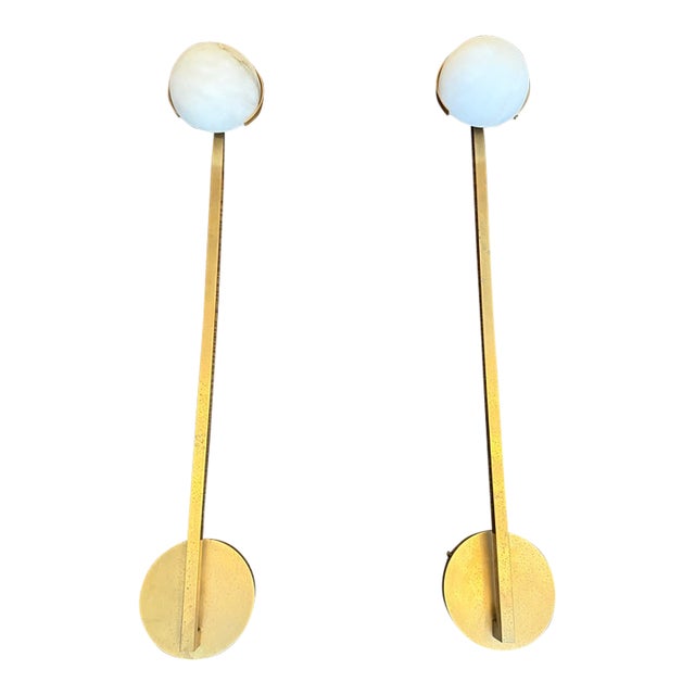 Visual Comfort Pedra Alabaster & Antique Brass 26 Inch Led Wall Sconces - Pair For Sale