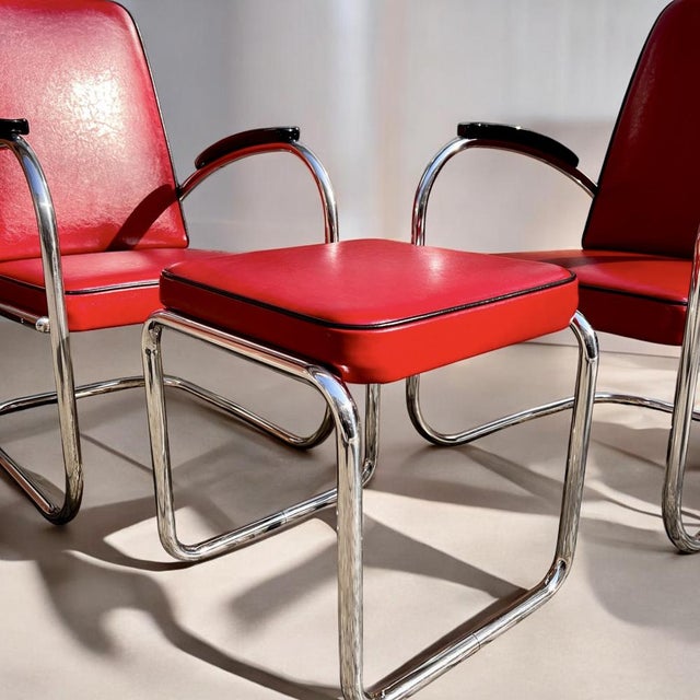 Bauhaus Modern Tubular Steel Seating Group Set of 2 Cantilever Armchairs and 1 Stool Ottoman by Mauser Werke, Mod. RS7 & RH1, Germany, 1935 For Sale - Image 16 of 18