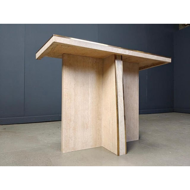 Vintage Travertine and Brass Console Table, 1970s For Sale - Image 4 of 13