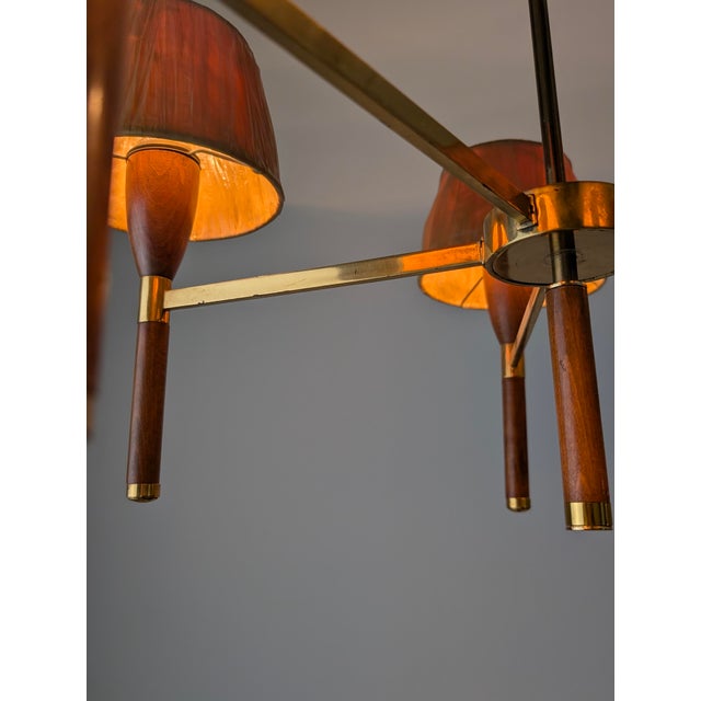 Danish 5-Arm Chandelier in Wood and Brass, 1950s For Sale - Image 15 of 18