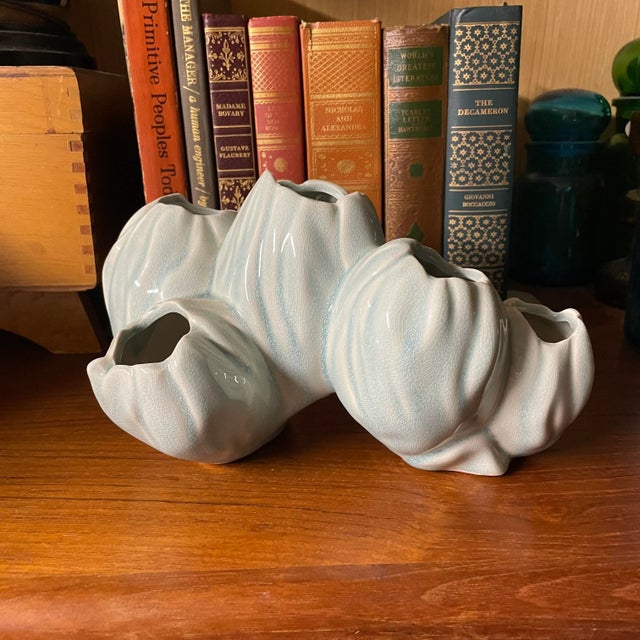 Mid Century Modern Blue Ceramic Coral Flower Ikebana Vase For Sale - Image 9 of 9