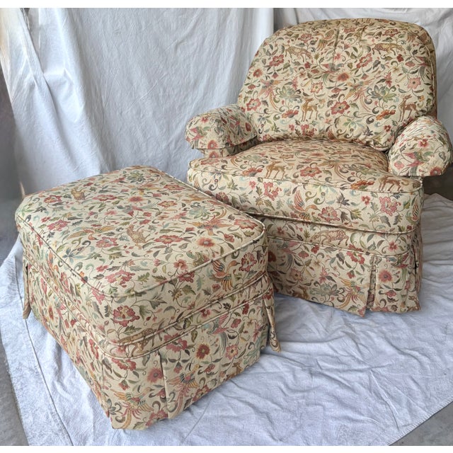 Vintage Ethan Allen Tapestry Club Chair and Matching Ottoman For Sale - Image 12 of 12