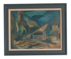 Robert Simon, Autumn Landscape at Villiers-Sur-Morin, 1935, Oil on Board, Framed