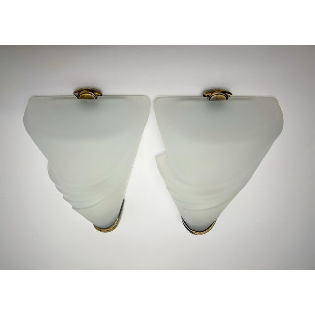 Brown Art Deco Style Frosted Glass Wall Lights, 1970s, Set of 2 For Sale - Image 8 of 12