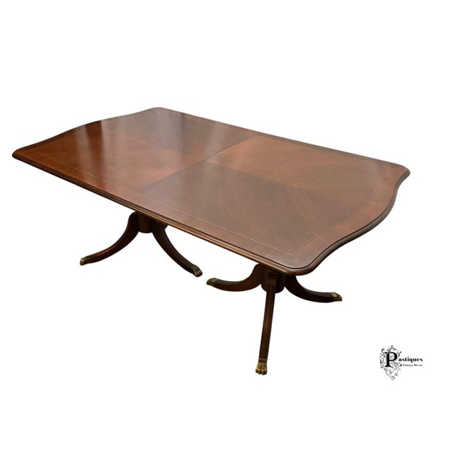 Brown Vintage Chippendale Style Mahogany & Satinwood Inlay Dining Table For Sale - Image 8 of 10
