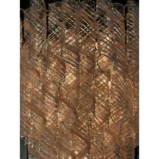 Vintage Murano Clear and Blush Spiral Glass Waterfall Chandelier For Sale - Image 4 of 5
