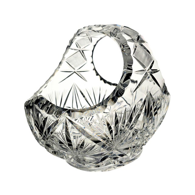 Bohemian Queen's Lace 24% Lead Crystal Bride's Basket, Czech Republic, 9.25" For Sale - Image 10 of 11