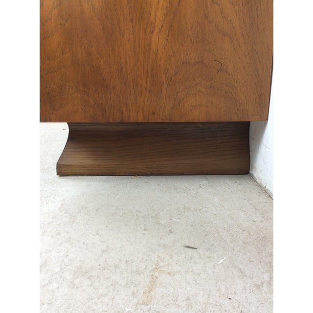 Wood Mid Century Modern Two Drawer Nightstand With Unique Brass Hardware For Sale - Image 7 of 16