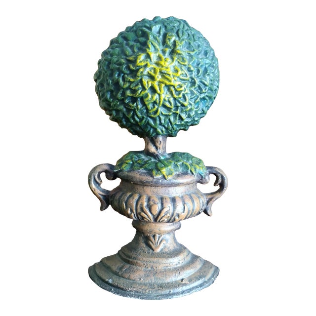 Vintage Cast Iron Topiary Tree Urn Door Stop For Sale