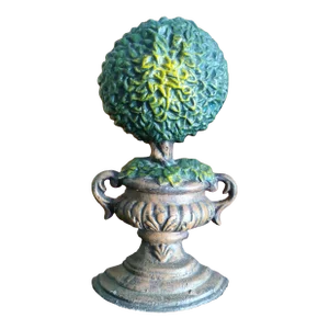 Vintage Cast Iron Topiary Tree Urn Door Stop