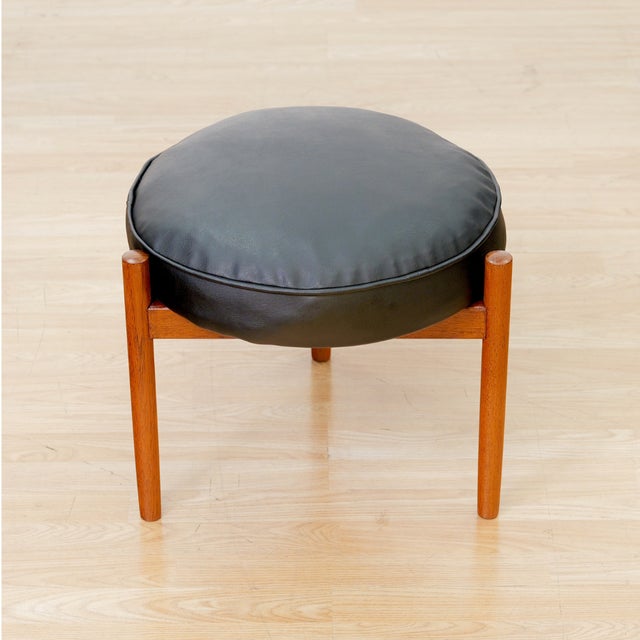 Mid-Century Modern Danish Modern Teak Round Vanity Stool For Sale - Image 3 of 5