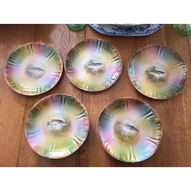 Victorian Antique German Game Fish Platter & Plates Set For Sale - Image 3 of 11