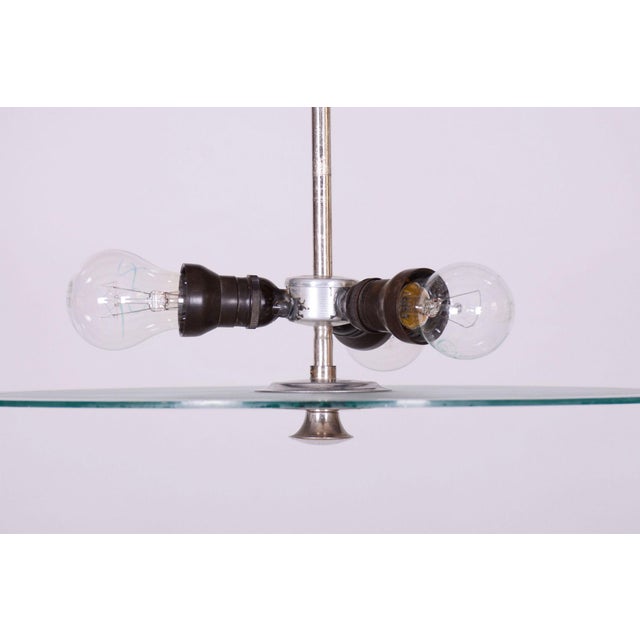 Bauhaus Bauhaus Chandelier in Chrome, Steel and Frosted Glass, Czech, 1930s For Sale - Image 3 of 9
