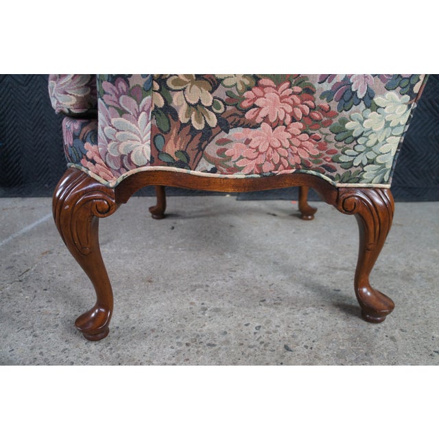 2 Vintage Drexel Traditional Classics Queen Anne Mahogany Wingback Arm Chairs For Sale - Image 9 of 13