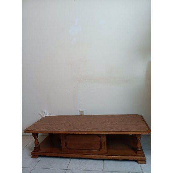 Vintage wood coffee table two doors medium tone traditional style Style: Traditional Color: Brown Dimensions: 60" W x 15"...