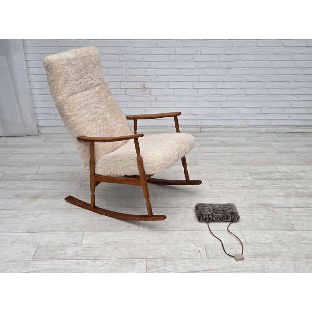 Vintage Danish Rocking Chair in Sheepskin, 1970s For Sale - Image 13 of 18