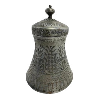 Antique Moorish Hand-Etched Pewter Wedding Vessel or Urn, 19th Century For Sale