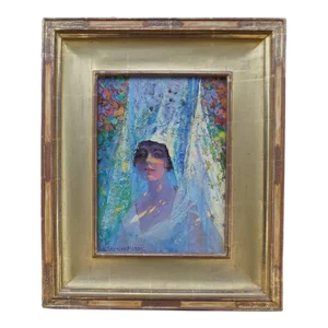 1920s Harry Raymond Henry "the White Mantilla: A Señorita in the Afternoon" Oil Painting on Board, Framed