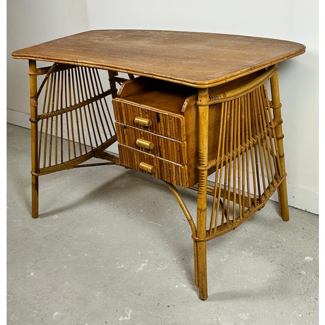 Mid-Century Modern Vintage Rattan Desk, 1960s For Sale - Image 3 of 12