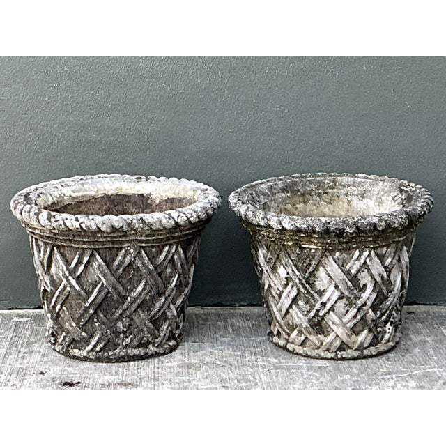 Rustic Vintage Cast Concrete Trellis Planters For Sale - Image 3 of 12