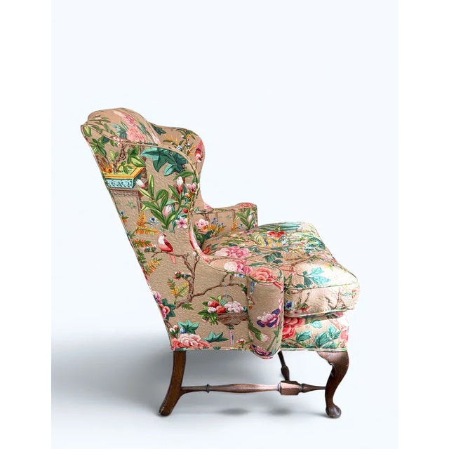 Traditional Antique William & Mary Wingback Armchair in Chinoiserie Botanical Upholstery For Sale - Image 3 of 6