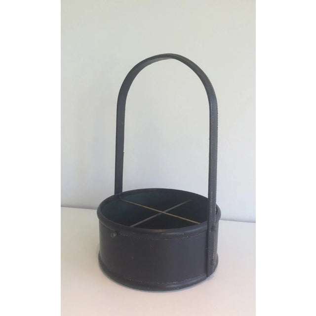 Wood Leather and Wood Bottle Holder, in the Style of Jacques Adnet, French, 1950s For Sale - Image 7 of 8