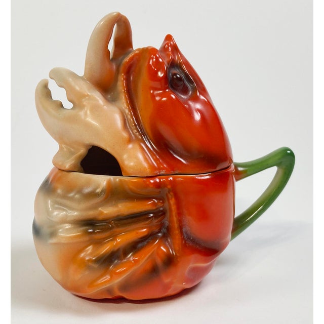 Antique Royal Bayreuth ceramic figurative lobster lidded creamer pitcher. Wonderful detail. Marked by maker. Minor age...