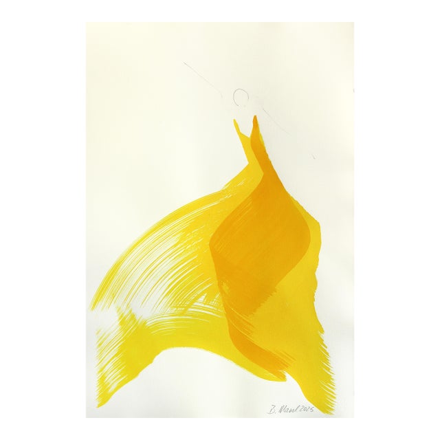 The Yellow Dress 9 - Abstract Flowy Minimalist Figurative Ink Original Artwork by Bettina Mauel For Sale