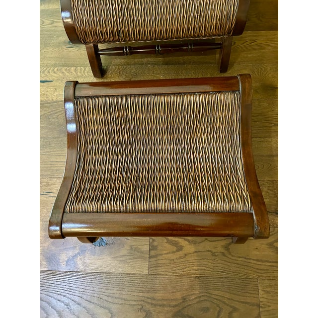 1970s Plantation Mahogany Chair With Matching Ottoman For Sale - Image 5 of 6