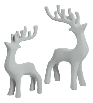 Flocked Gray Deer Figurines, Set of 2