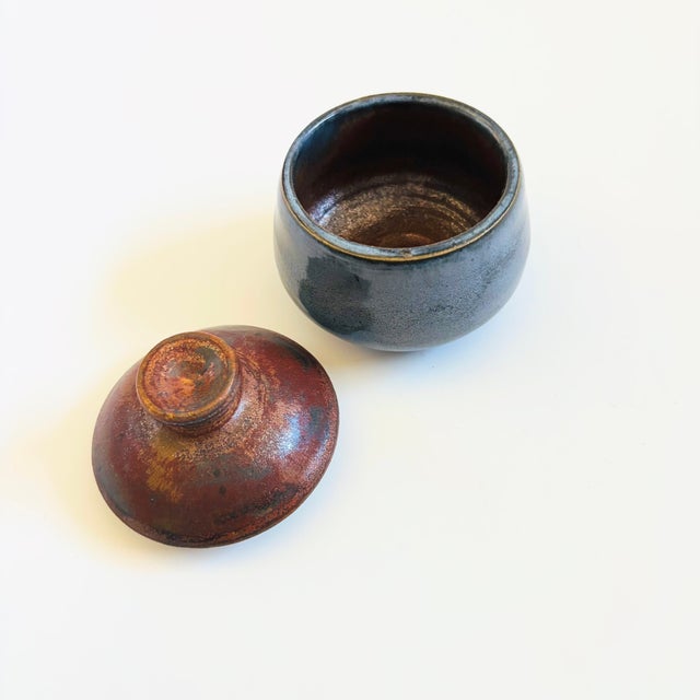 Ceramic Vintage Two Toned Studio Pottery Container For Sale - Image 7 of 9