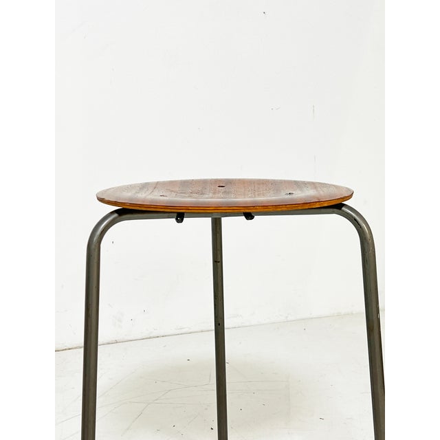 Wood C. 1960s Arne Jacobsen Danish Teak Stacking Tripod "Dot" Stools -- Set/3 For Sale - Image 7 of 8