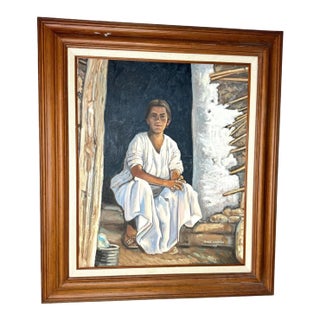 Manuel Lizarraga Mexican Woman Portrait Oil Painting 1988 For Sale