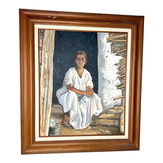 Manuel Lizarraga Mexican Woman Portrait Oil Painting 1988 For Sale