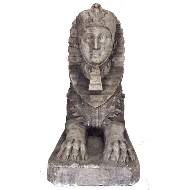 Stone Large Pair Antique Sphinx of Weathered White Marble on Custom Wood Bases For Sale - Image 7 of 14