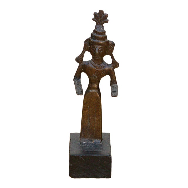Crowned Tribal Miniature Bronze Female Figure For Sale