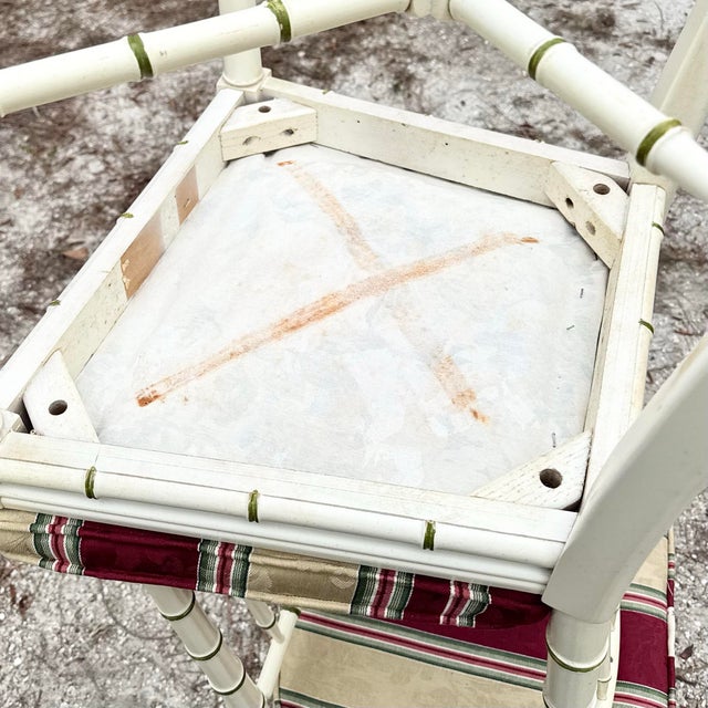 Vintage Coastal Faux Bamboo Dining Chairs - Set of 4 For Sale - Image 12 of 12
