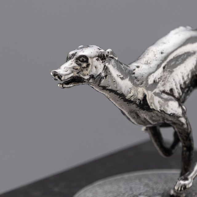 Vintage 20th Century English Silver Greyhound Statue on Granite Base, 1994 For Sale - Image 6 of 12