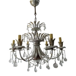 Rare French Maison 1940s Baguès Silver Crystal Chains Drops Signed Chandelier For Sale