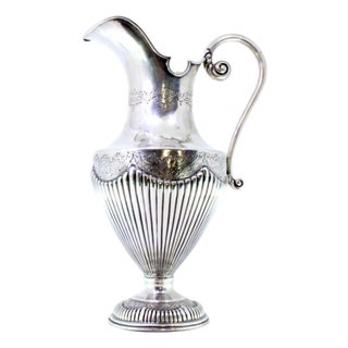 Water Jug in Fluted Silver with Engravings and Scrolls Handle For Sale