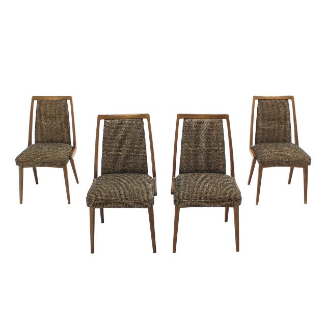 Set of Four Mid-Century Modern Blond Wood Side Dining Chairs New Upholstery MINT. Springs loaded seats