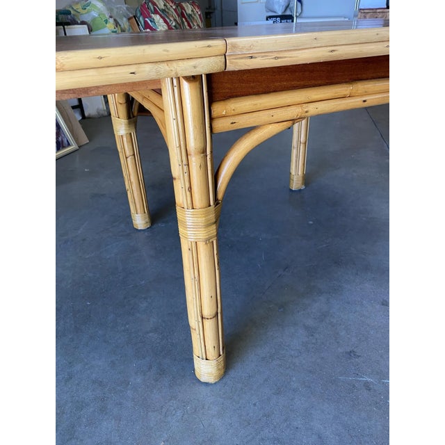 Wood Mid Century Rattan and Mahogany Expandable Dining Table For Sale - Image 7 of 13