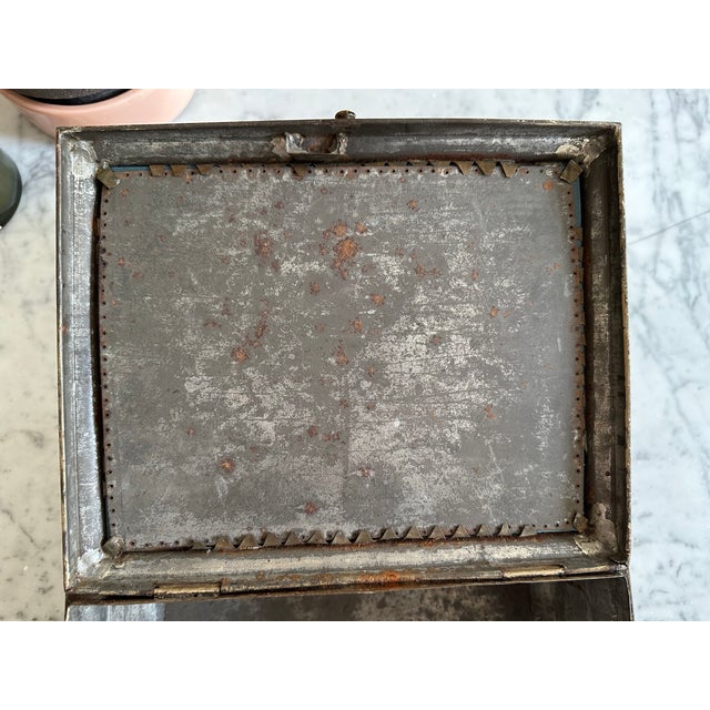 Metal Antique French Tin Box, 1890 For Sale - Image 7 of 14