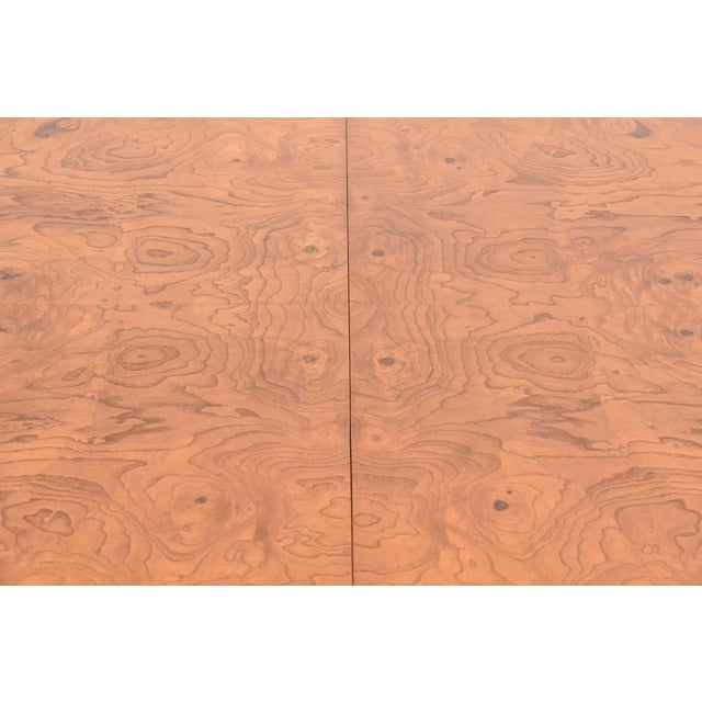 Milo Baughman Style Burl Wood Parsons Extension Dining Table by Lane, Newly Refinished For Sale - Image 10 of 12